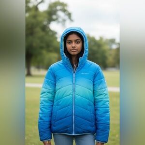 Eddie Bauer Kids Reversible Blue Green Hombre Puffer Winter Jacket - Size S